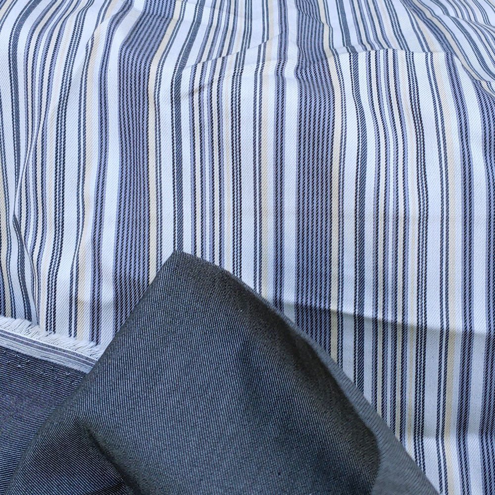 100% Cotton Fabric Double Face Stripe and Chambray Medium Weight - The Linen Lab - Grey