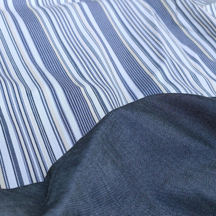 100% Cotton Fabric Double Face Stripe and Chambray Medium Weight - The Linen Lab - Grey