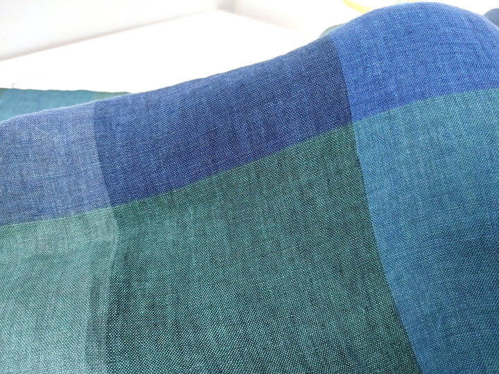 100% Linen Blue and Green Big Plaid Fabric Light Weight 6921 - The Linen Lab - Blue