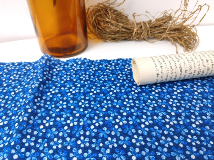 100% Linen Blue Flower Print Fabric Light Weight 7292 - The Linen Lab - Blue