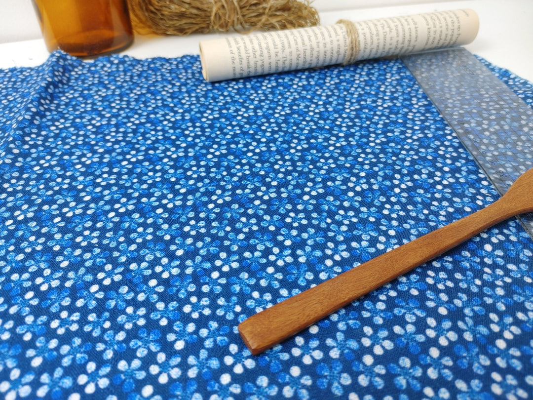 100% Linen Blue Flower Print Fabric Light Weight 7292 - The Linen Lab - Blue