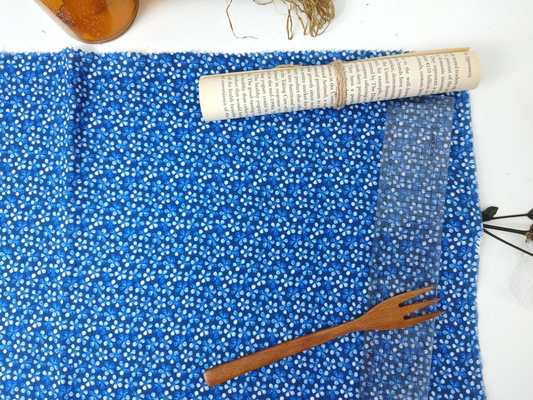 100% Linen Blue Flower Print Fabric Light Weight 7292 - The Linen Lab - Blue