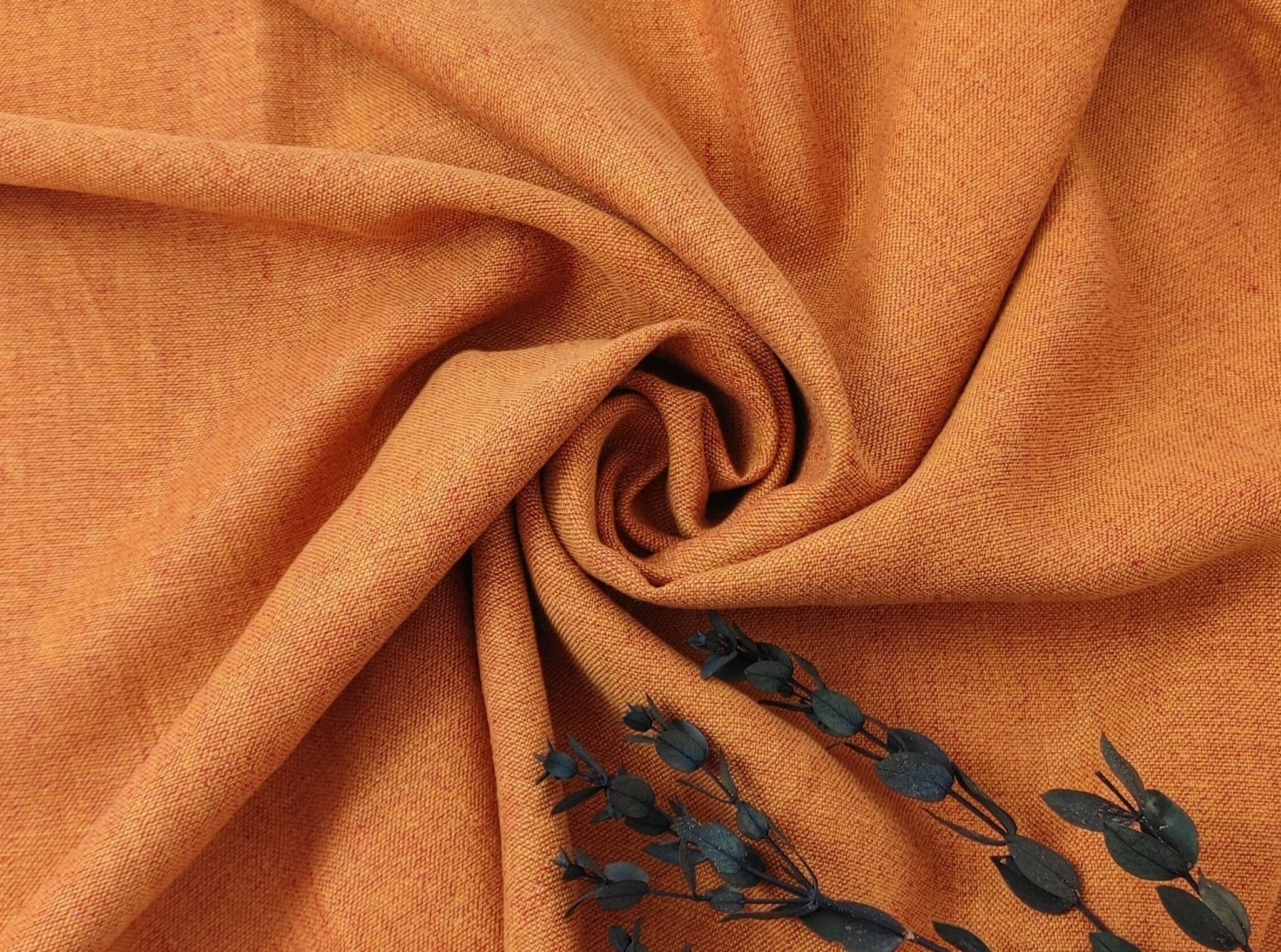 100% Linen Chambray Fabric in Heavyweight Orange Hue 7849 - The Linen Lab - Orange