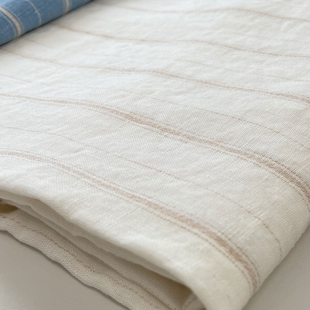 100% Linen Dobby Stripe Fabric 14s 40lea (6525 6526) - The Linen Lab - 6525 blue