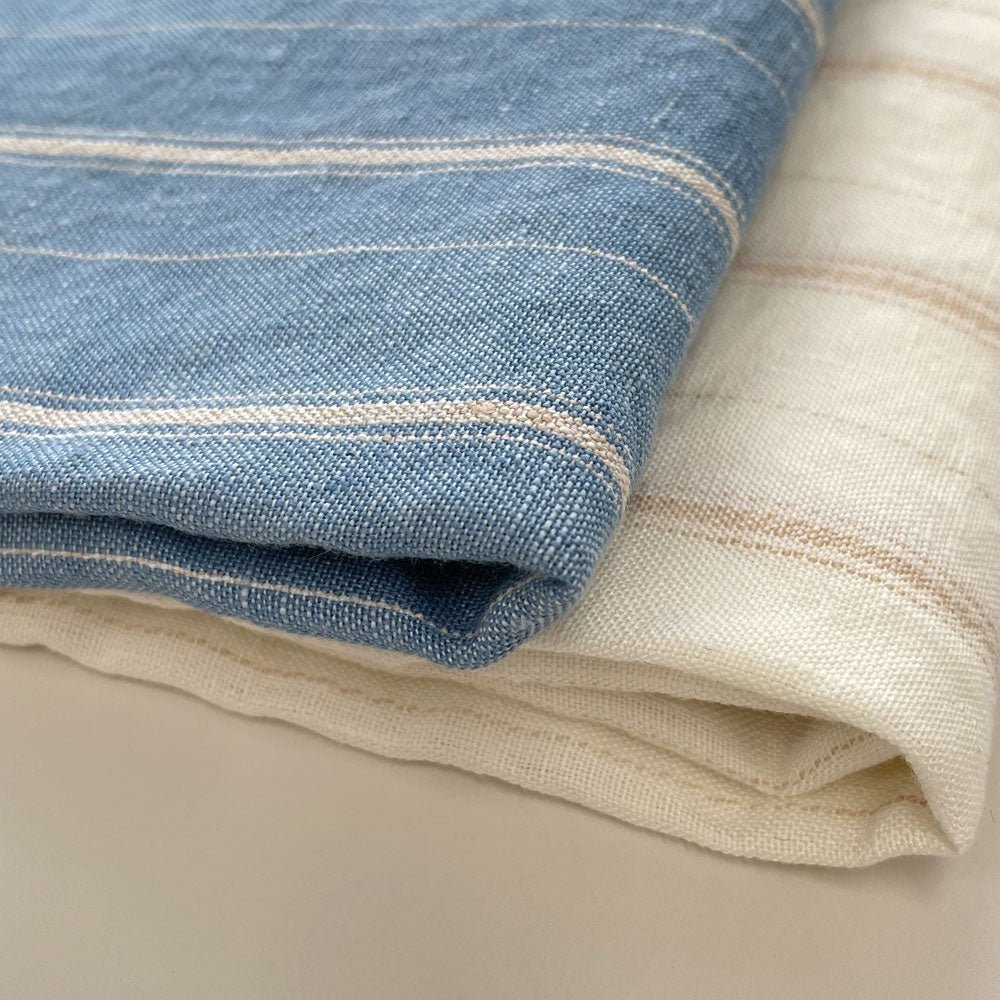 100% Linen Dobby Stripe Fabric 14s 40lea (6525 6526) - The Linen Lab - 6525 blue