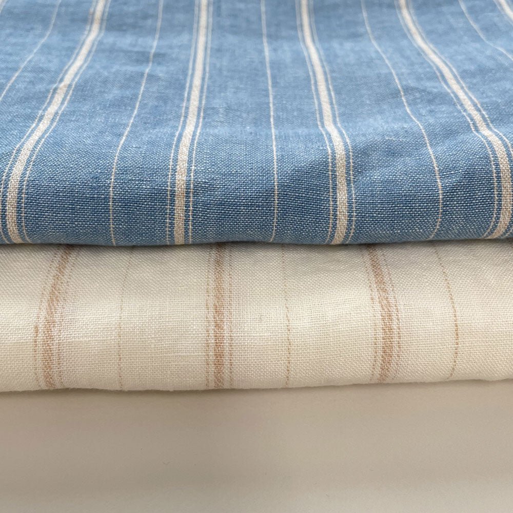 100% Linen Dobby Stripe Fabric 14s 40lea (6525 6526) - The Linen Lab - 6525 blue