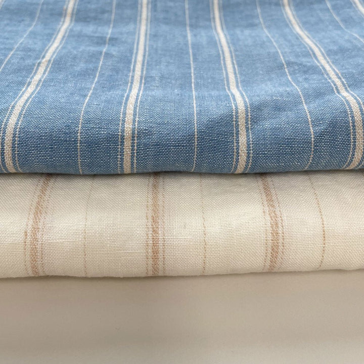 100% Linen Dobby Stripe Fabric 14s 40lea (6525 6526) - The Linen Lab - 6525 blue