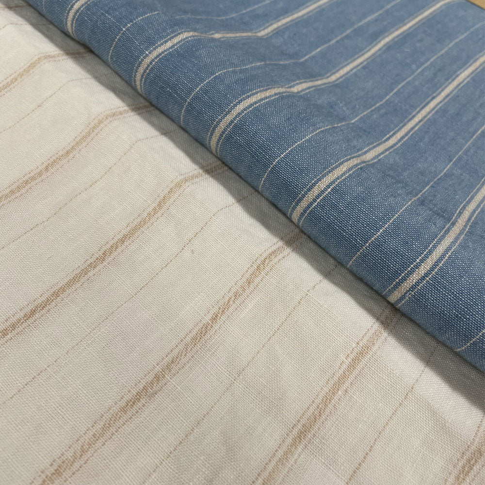 100% Linen Dobby Stripe Fabric 14s 40lea (6525 6526) - The Linen Lab - 6525 blue