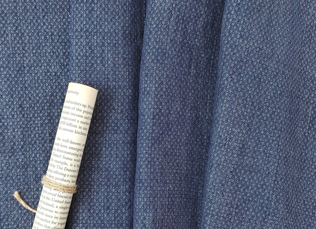 100% Linen Double Face Heavyweight Fabric with Coffee Bean Shape 3996 - The Linen Lab - Navy