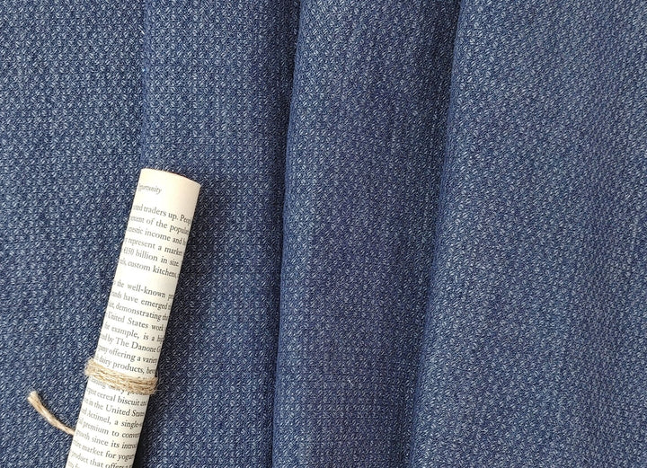 100% Linen Double Face Heavyweight Fabric with Coffee Bean Shape 3996 - The Linen Lab - Navy