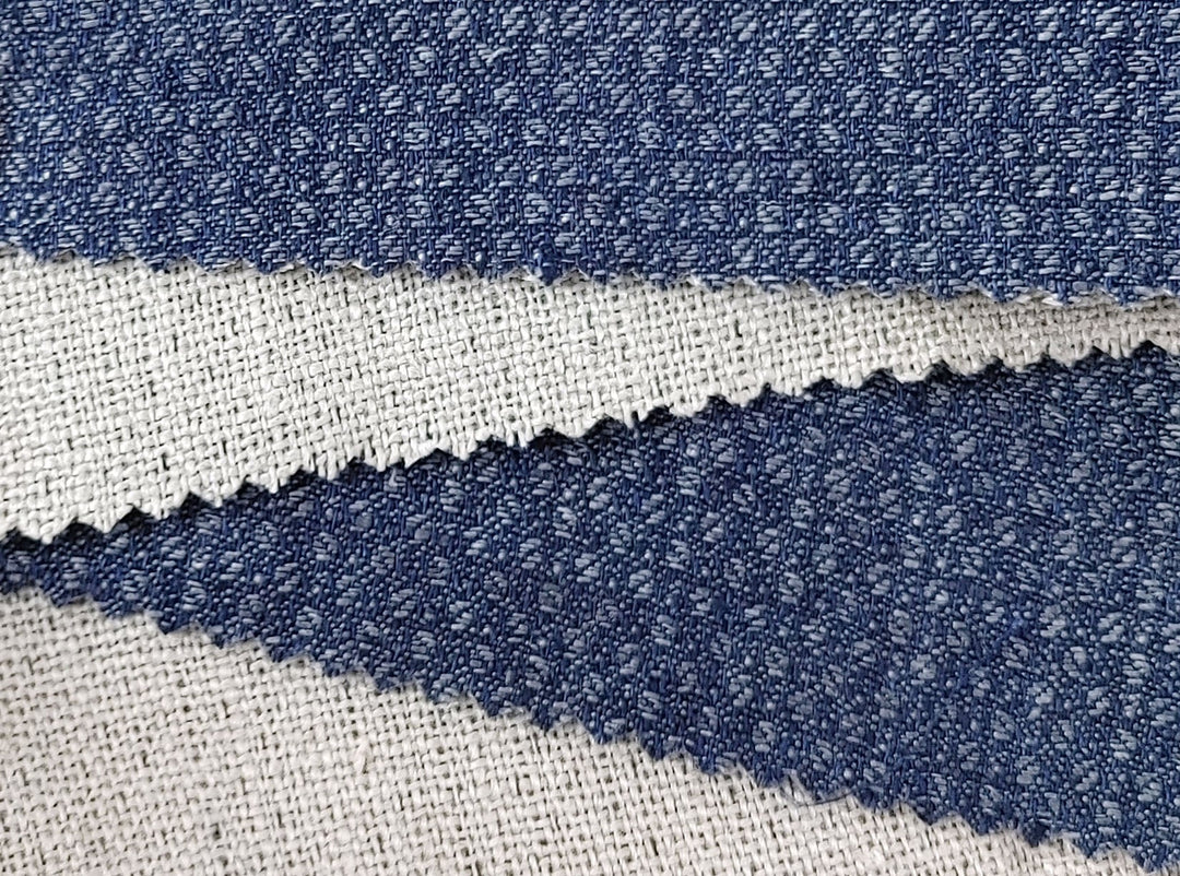 100% Linen Double Face Heavyweight Fabric with Coffee Bean Shape 3996 - The Linen Lab - Navy