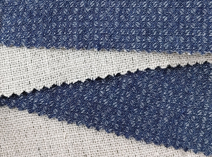 100% Linen Double Face Heavyweight Fabric with Coffee Bean Shape 3996 - The Linen Lab - Navy