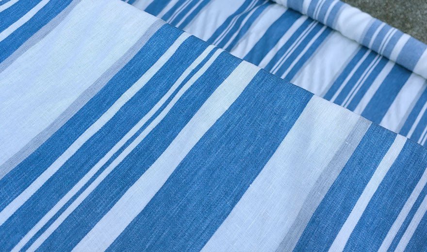 100% Linen Fabric Blue Dobby Stripe 6342 - The Linen Lab - Blue ST 6342