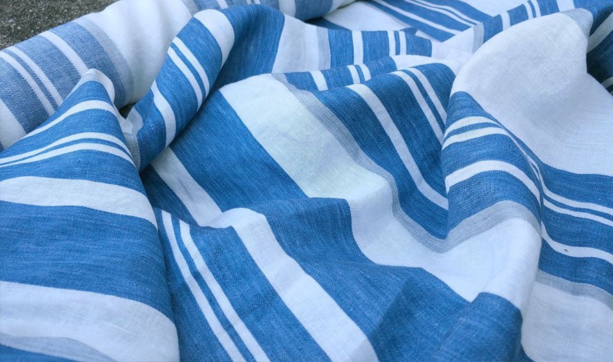100% Linen Fabric Blue Dobby Stripe 6342 - The Linen Lab - Blue ST 6342