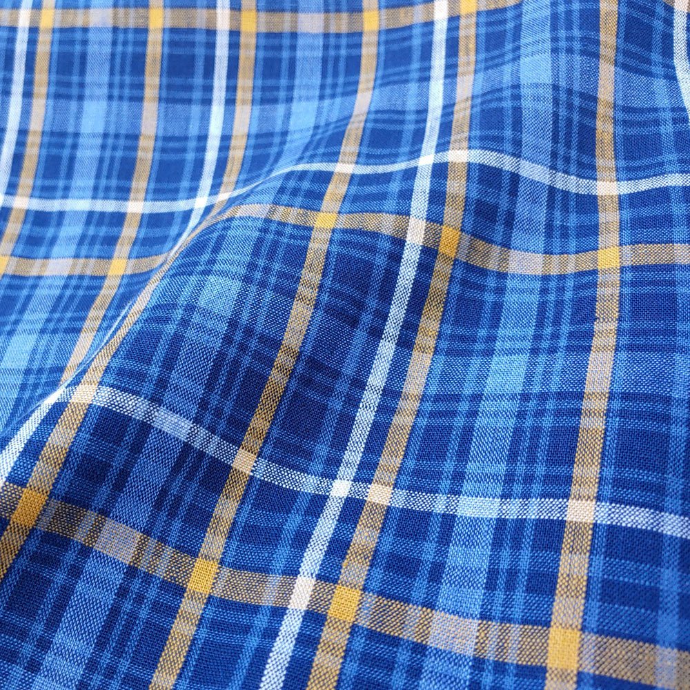 100% Linen Fabric Blue Plaid Medium Weight 6618 - The Linen Lab - Blue 6618