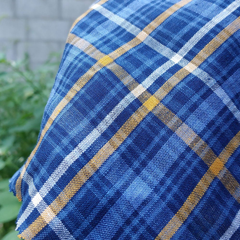 100% Linen Fabric Blue Plaid Medium Weight 6618 - The Linen Lab - Blue 6618