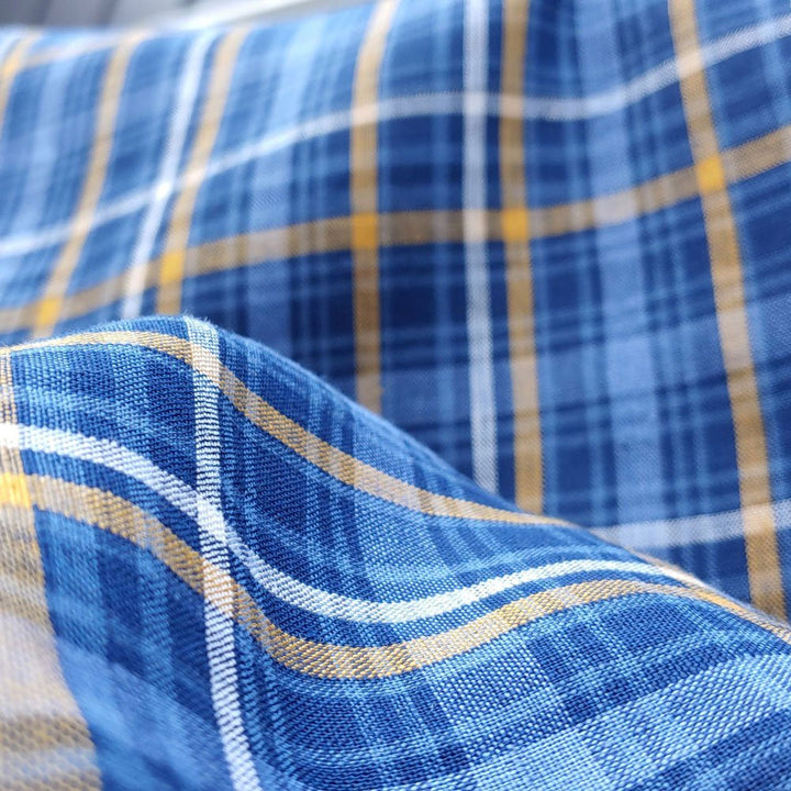 100% Linen Fabric Blue Plaid Medium Weight 6618 - The Linen Lab - Blue 6618
