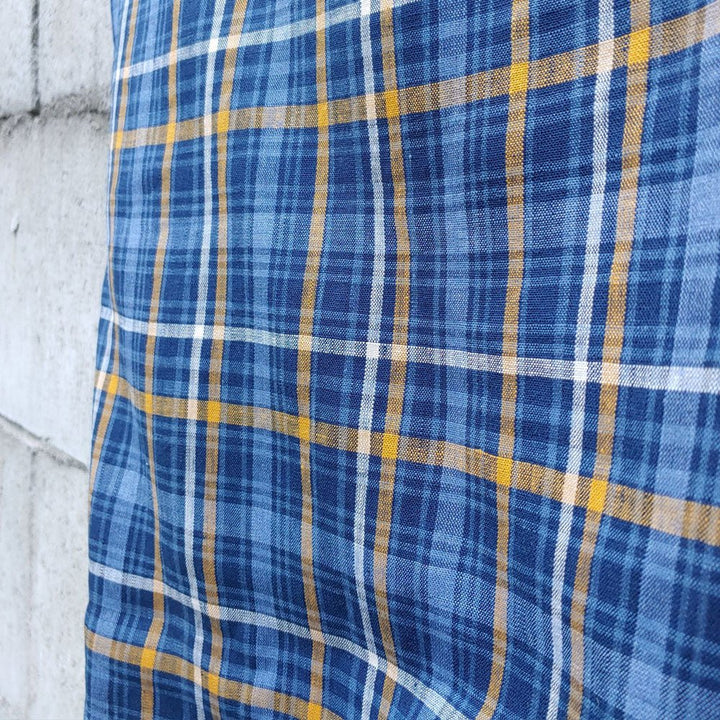 100% Linen Fabric Blue Plaid Medium Weight 6618 - The Linen Lab - Blue 6618