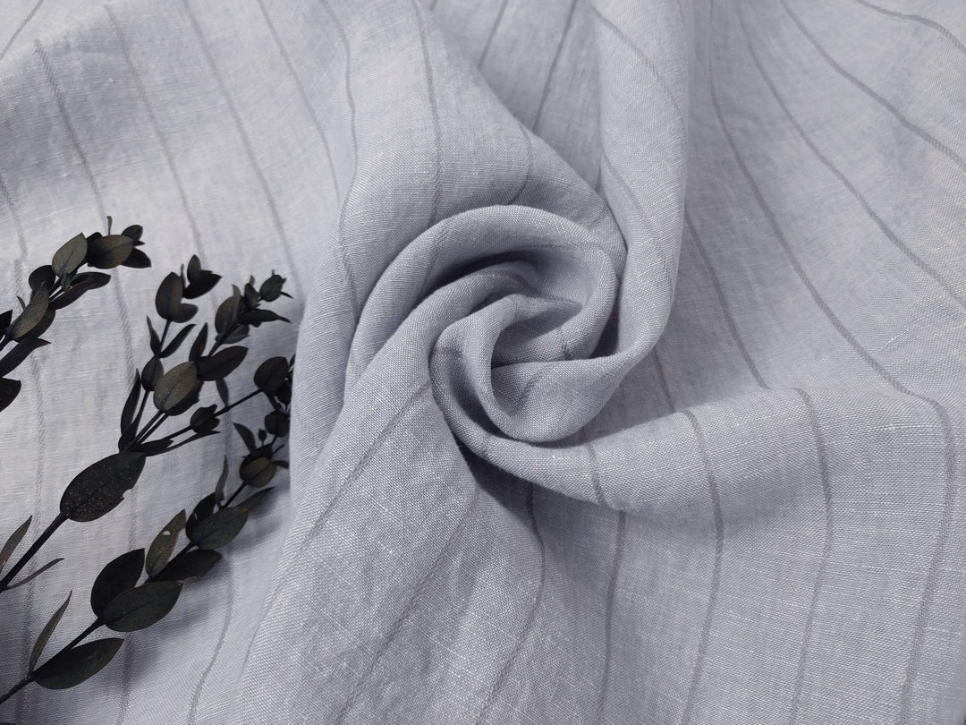 100% Linen Fabric Grey Color Dobby Stripe 6900 - The Linen Lab - Grey