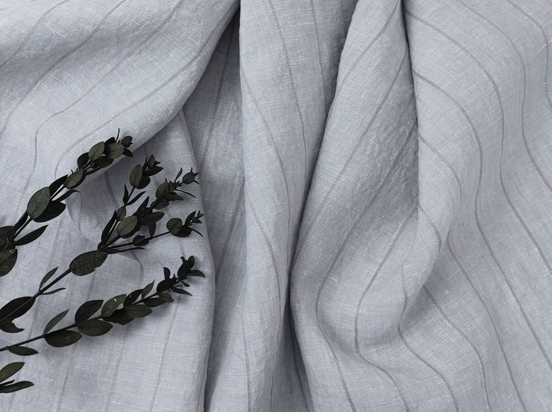 100% Linen Fabric Grey Color Dobby Stripe 6900 - The Linen Lab - Grey
