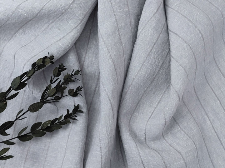 100% Linen Fabric Grey Color Dobby Stripe 6900 - The Linen Lab - Grey