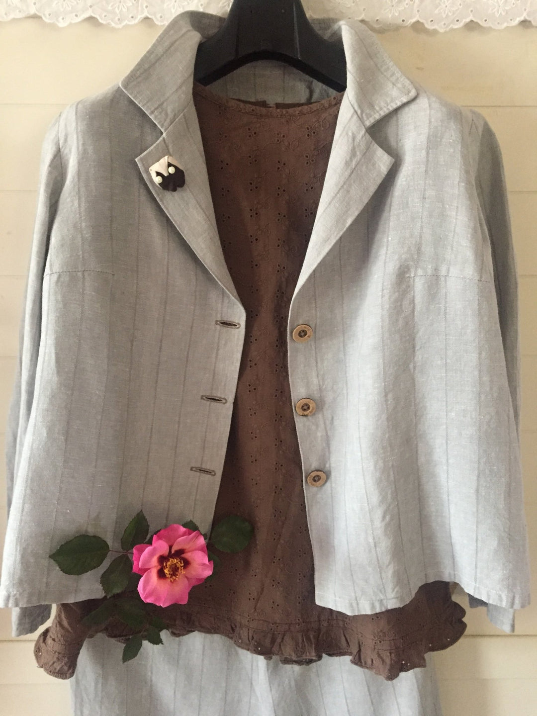 100% Linen Fabric Grey Color Dobby Stripe - The Linen Lab - Grey