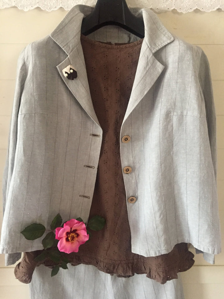 100% Linen Fabric Grey Color Dobby Stripe - The Linen Lab - Grey