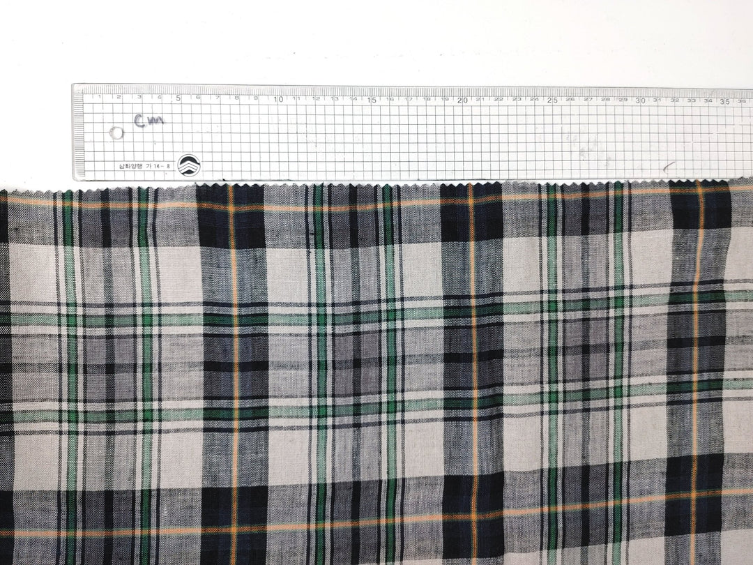 100% Linen Fabric in Medium Weight with Classic Plaid Design 7155 - The Linen Lab - Beige
