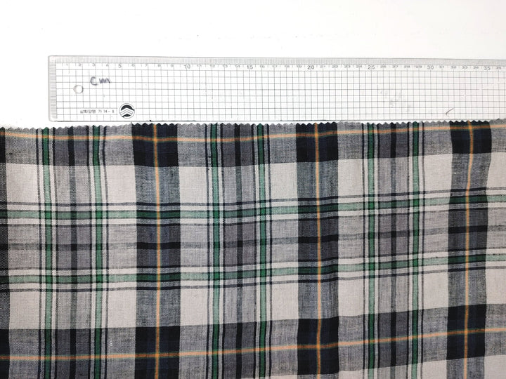 100% Linen Fabric in Medium Weight with Classic Plaid Design 7155 - The Linen Lab - Beige