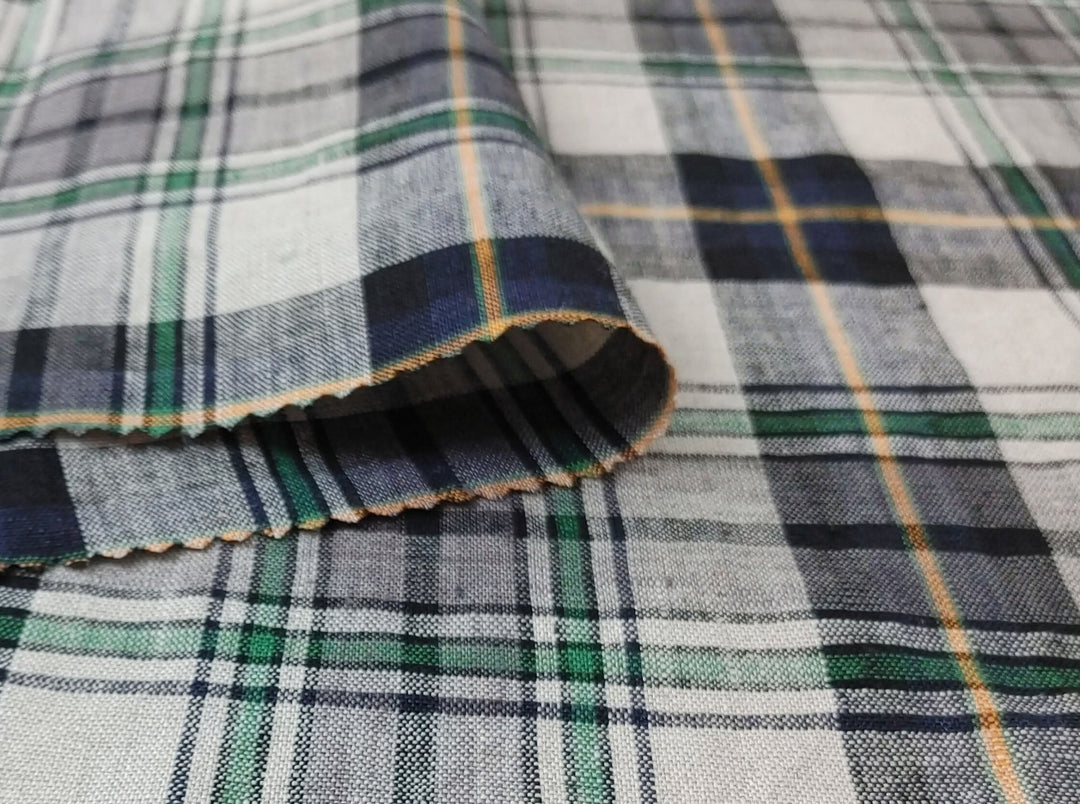 100% Linen Fabric in Medium Weight with Classic Plaid Design 7155 - The Linen Lab - Beige