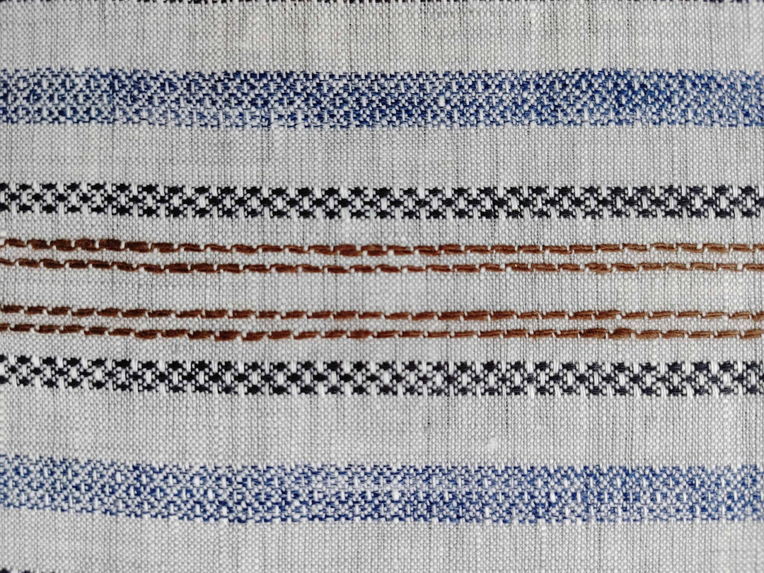 100% Linen Fabric Jacquard Stripe 6151 6206 - The Linen Lab - Grey