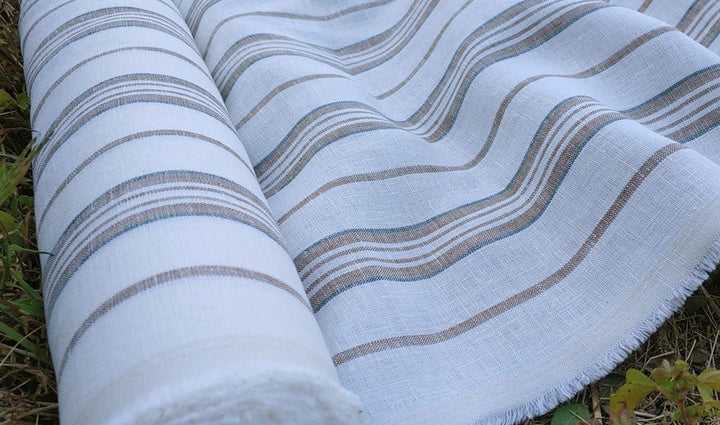 100% Linen Fabric Light Beige Stripe 6662 - The Linen Lab - Beige ST 6662