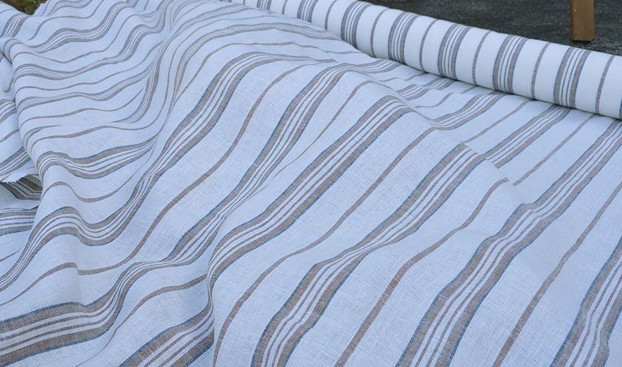 100% Linen Fabric Light Beige Stripe 6662 - The Linen Lab - Beige ST 6662