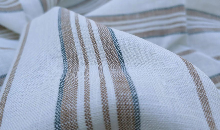100% Linen Fabric Light Beige Stripe 6662 - The Linen Lab - Beige ST 6662