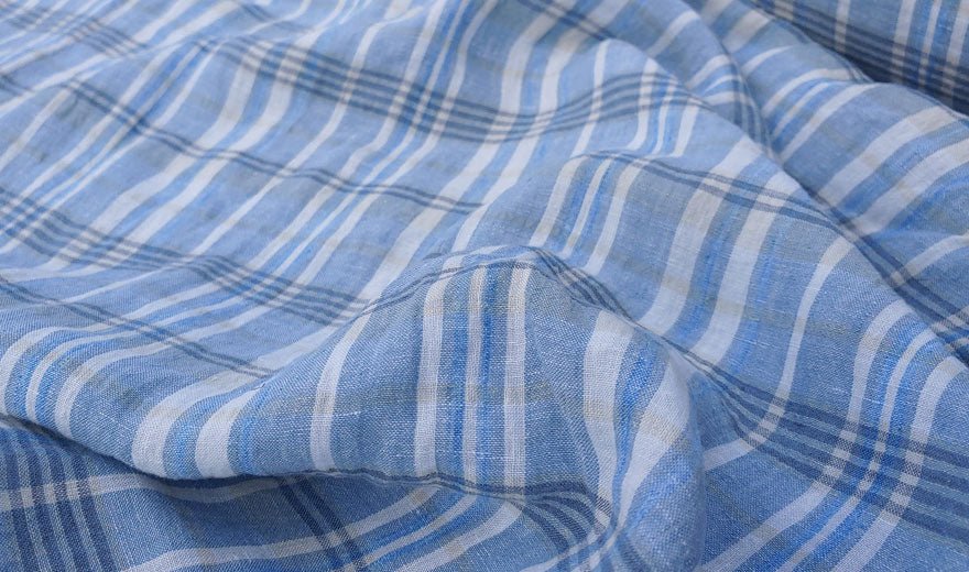 100% Linen Fabric Madras Plaid Light Weight (7022 7023 7024 6709 6710) - The Linen Lab - Blue