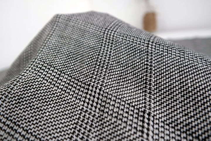 100% Linen Fabric Natural Black Windowpane Plaid Twill Medium Weight - The Linen Lab - Grey