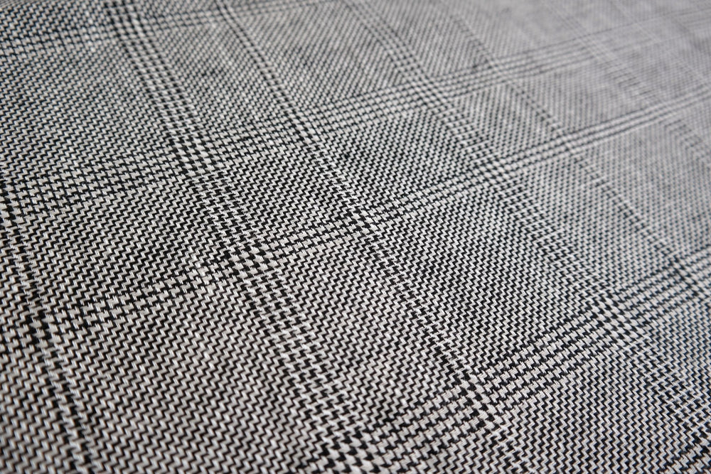 100% Linen Fabric Natural Black Windowpane Plaid Twill Medium Weight - The Linen Lab - Grey