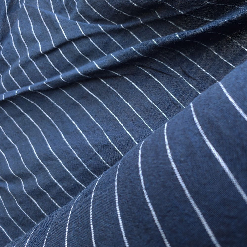 100% Linen Fabric Navy Color Pin Stripe Light Weight (6272) - The Linen Lab - Navy