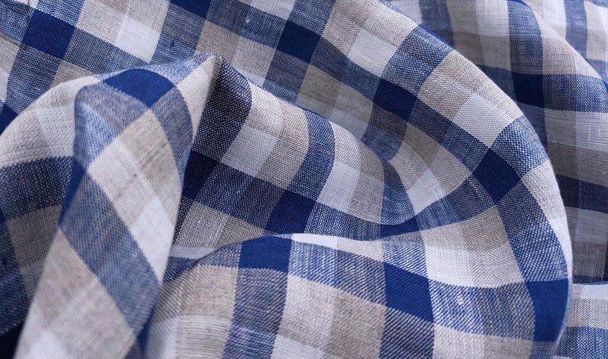 100% Linen Fabric Navy Gingham Check Light Weight 6158 - The Linen Lab - Navy 6158