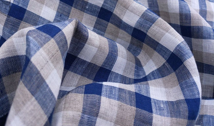 100% Linen Fabric Navy Gingham Check Light Weight 6158 - The Linen Lab - Navy 6158