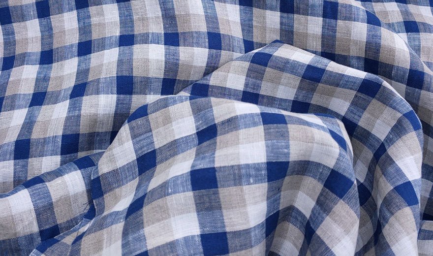 100% Linen Fabric Navy Gingham Check Light Weight 6158 - The Linen Lab - Navy 6158