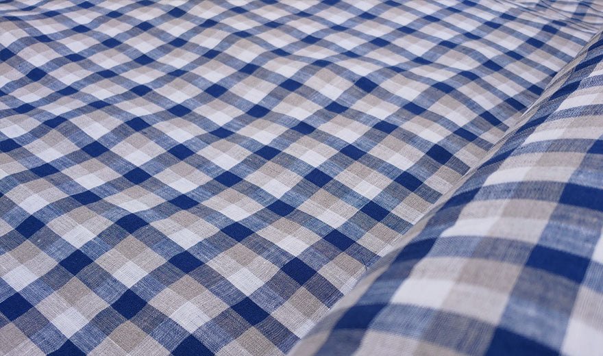 100% Linen Fabric Navy Gingham Check Light Weight 6158 - The Linen Lab - Navy 6158