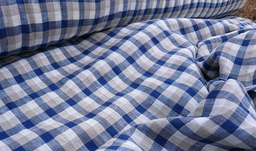 100% Linen Fabric Navy Gingham Check Light Weight 6158 - The Linen Lab - Navy 6158