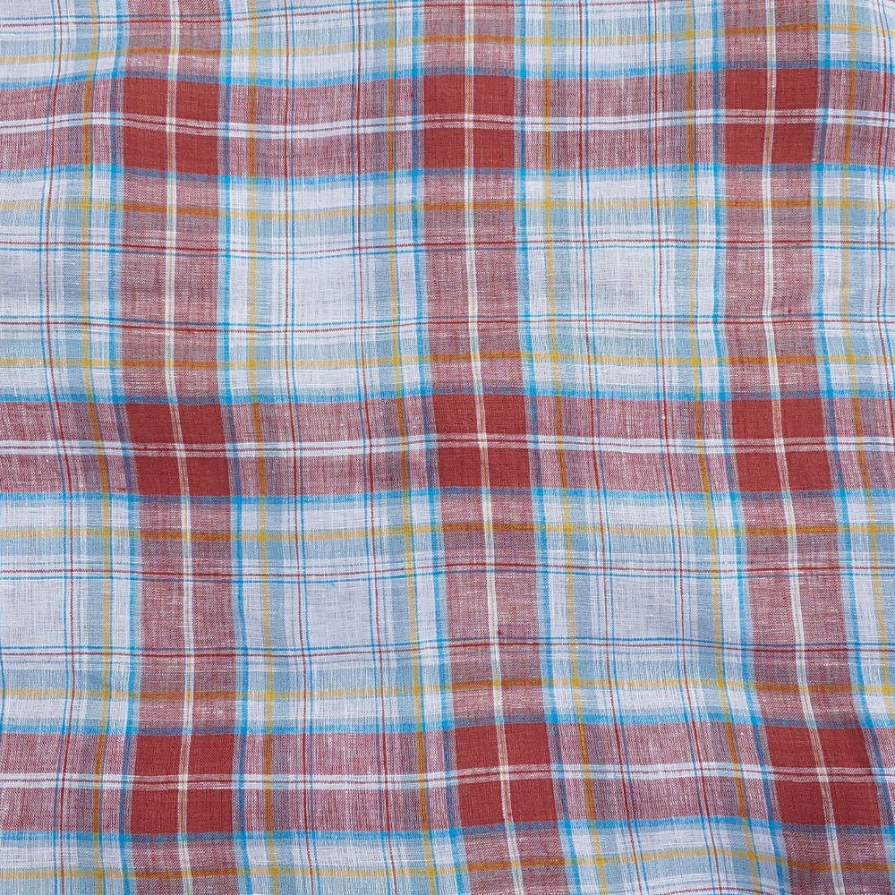 100% Linen Fabric Red Tartan Plaid Light Weight (6348) - The Linen Lab - Red