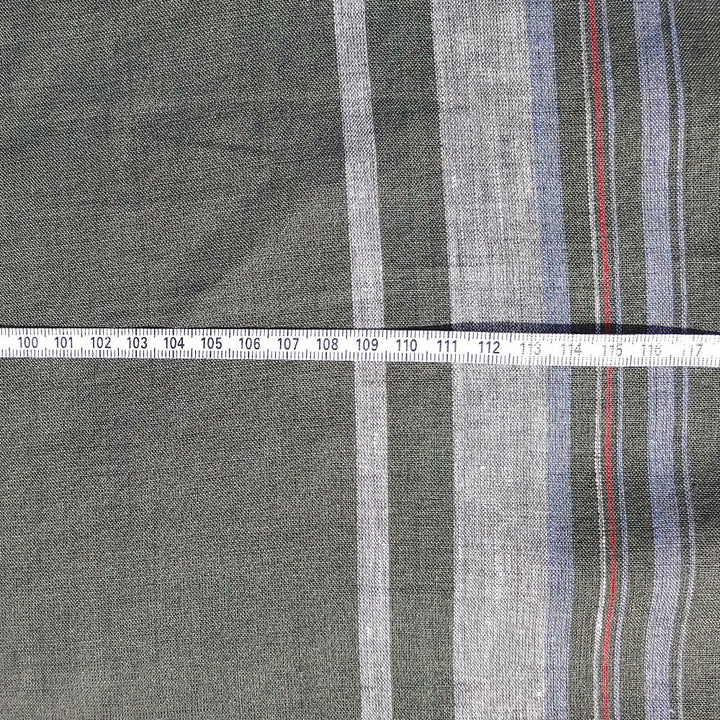 100% Linen Fabric Side Stripe Fabric Light Weight (6349) - The Linen Lab - Green