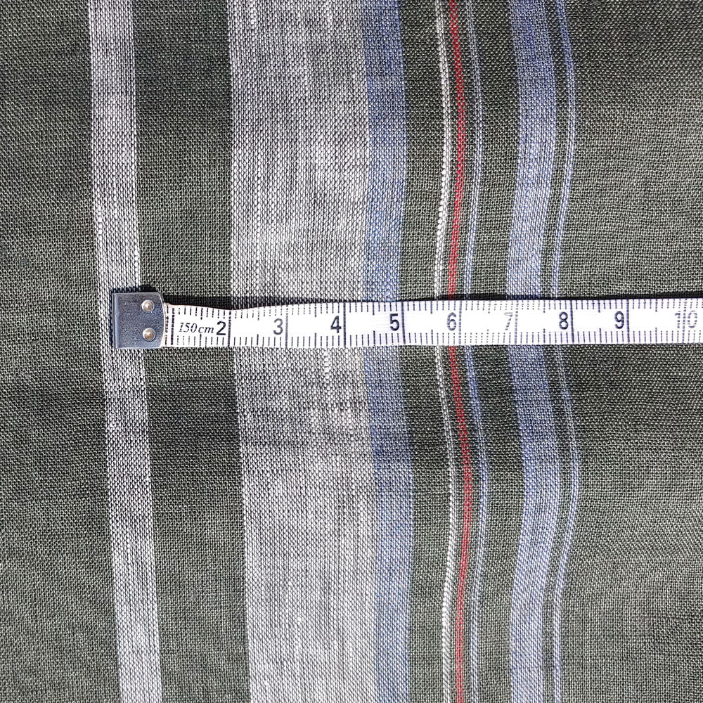 100% Linen Fabric Side Stripe Fabric Light Weight (6349) - The Linen Lab - Green