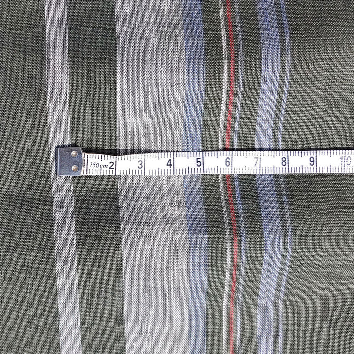 100% Linen Fabric Side Stripe Fabric Light Weight (6349) - The Linen Lab - Green