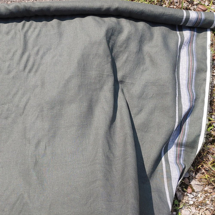 100% Linen Fabric Side Stripe Fabric Light Weight (6349) - The Linen Lab - Green