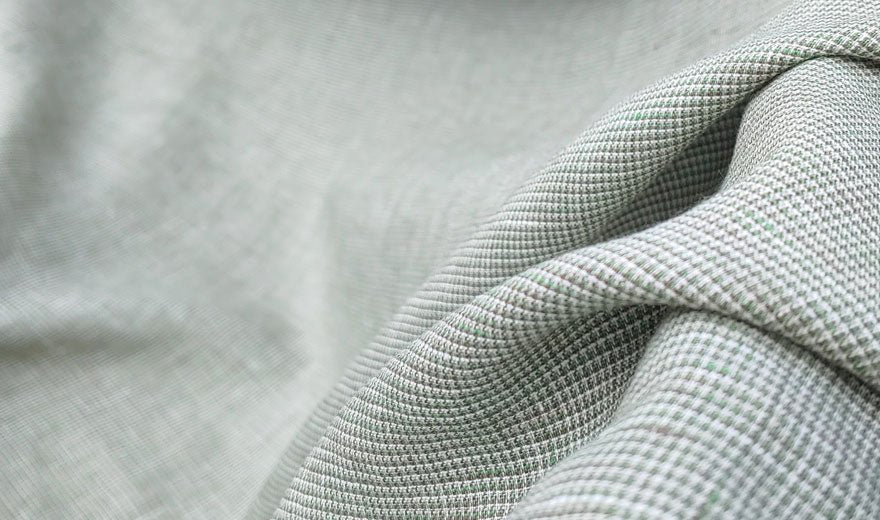 100% Linen Fabric small starcheck light weight  - The Linen Lab - 6578 blue grey beige