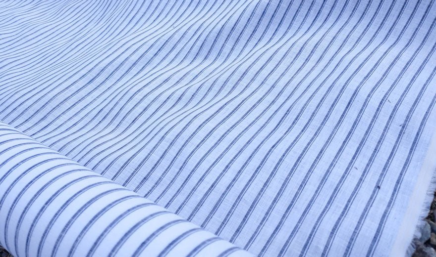 100% Linen Fabric Stripe Collections Light Weight (4708 6273 5997 4575 6258 6157) - The Linen Lab - Navy 6273